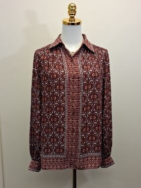 MAX STUDIO Boho Floral Blouse Button Front Flowy Peasant Size Small